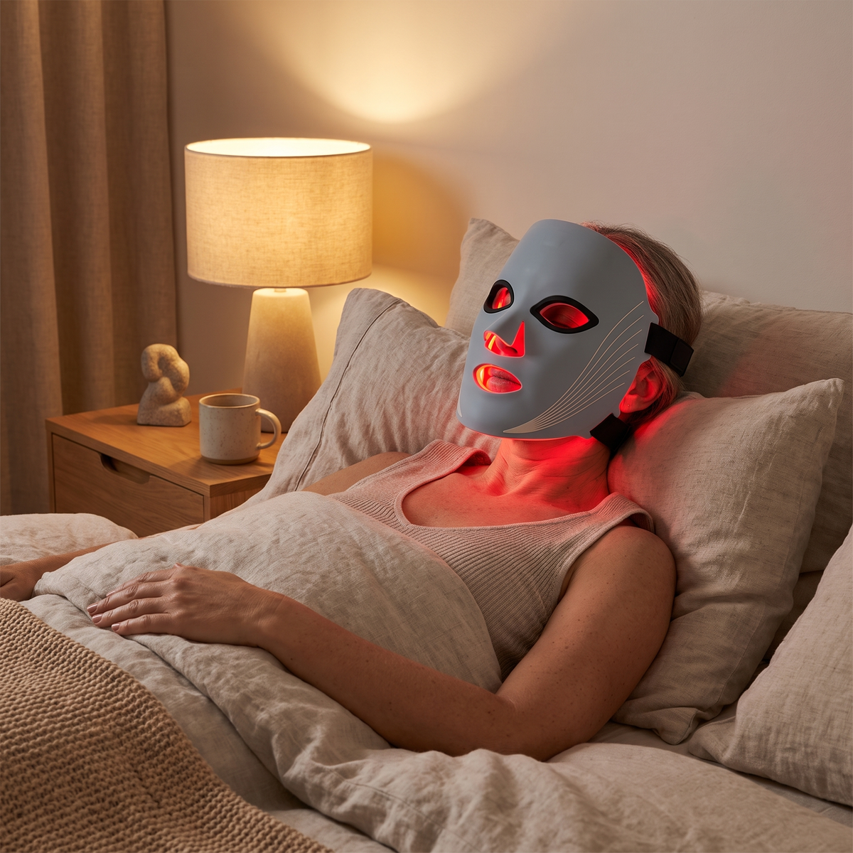 Omnitality SpectraFlex Multi-Light Face Mask in a calm evening at-home routine